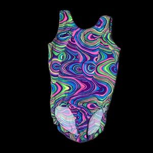 GK Elite Girls S Gymnastics Leotard Neon Purple with Swirls